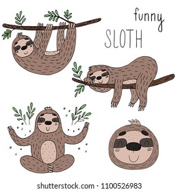 Vector set of cute sloths. funny vector illustrations. vector print