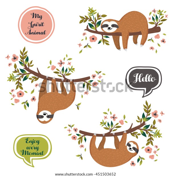 Download Vector Set Cute Sloths Hanging Lying Stock Vector Royalty Free 451503652