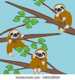 Vector set of cute sloths,adorable cartoon animal background.