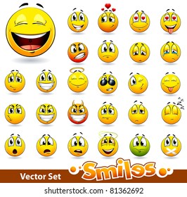 Vector set of cute smile-balls. All elements are grouped.