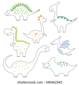 vector set with cute smiling dinosaurs