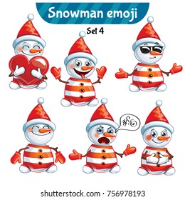 Vector set of cute snowman characters. Set 4