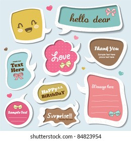 vector set of cute speech bubbles, stickers, text box template...