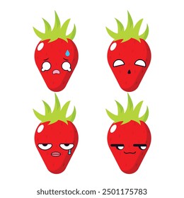 Vector set of cute strawberry fruit emojis. Isolated on white background.