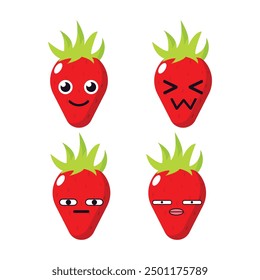 Vector set of cute strawberry fruit emojis. Isolated on white background.