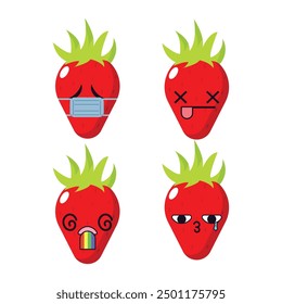 Vector set of cute strawberry fruit emojis. Isolated on white background.