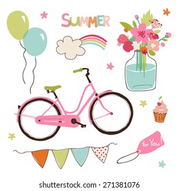 Vector Set Of Cute Summer Party Elements. Hand Drawing Objects Are Isolated On White.