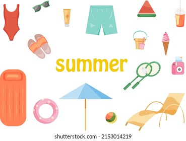 Vector Set of cute summer things on white background.  Set of icons for story