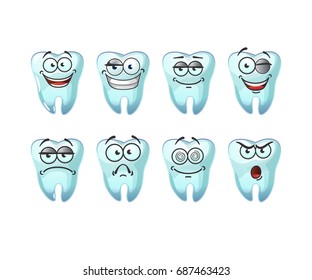 Vector set of cute teeth  for dentistry for dental pain and treatment. Vector illustration isolated on white background.
