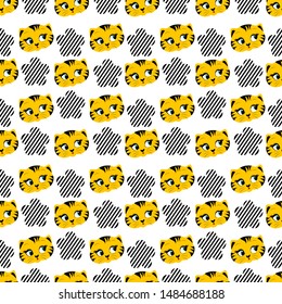 Vector set of cute tiger,adorable cartoon animal background,pattern with ￼flowers.
