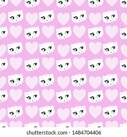 Vector set of cute tiger,adorable cartoon animal background,pattern with ￼heart