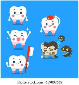 Vector set of cute tooth character  in different action.