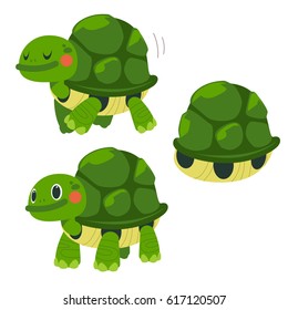 Vector Set of Cute Turtle in Different Actions isolated on White Background. 