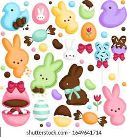 A Vector Set Of Cute Various Candy And Chocolate In Easter Theme Celebration