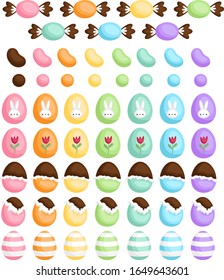 A Vector Set Of Cute Various Candy And Chocolate Egg For Easter Celebration