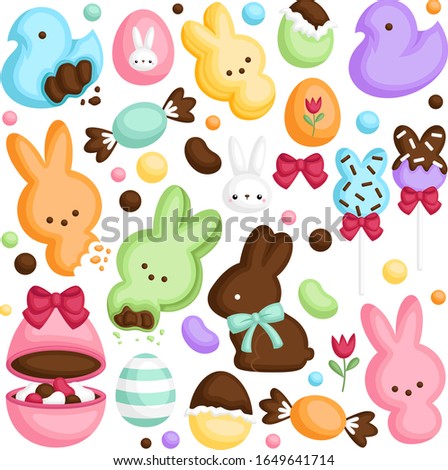A Vector Set of Cute Various Candy and Chocolate in Easter Theme Celebration
