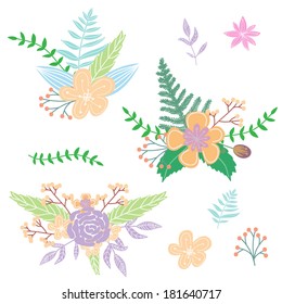 Vector set with cute vintage flowers