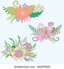 Vector set with cute vintage flowers