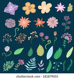 Vector set with cute vintage flowers
