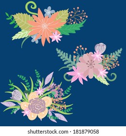 Vector set with cute vintage flowers
