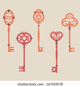 Vector set of cute vintage keys