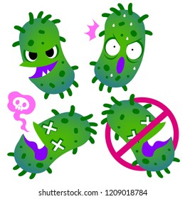 Vector set of cute virus, germ, bacteria characters isolated on white background