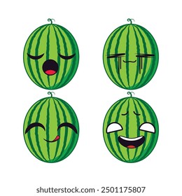 Vector set of cute watermelon fruit emojis. Isolated on white background.