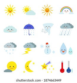 Vector set of cute weather icons