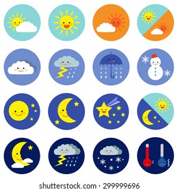 Vector set of cute weather icons