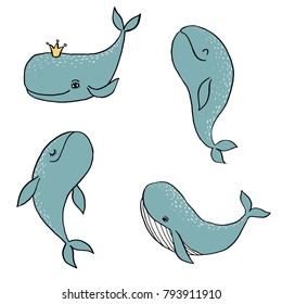 Vector set with cute whales