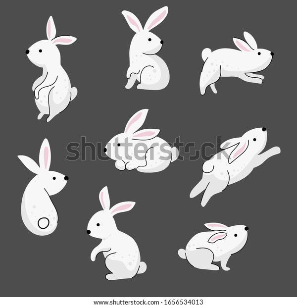 Vector Set Cute White Rabbits Cartoon Stock Vector (Royalty Free ...