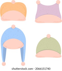 Vector set of cute winter headwear. Concept of clothes, cold.