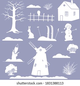 vector set of cute winter objects