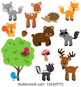 Vector Set Of Cute Woodland And Forest Animals