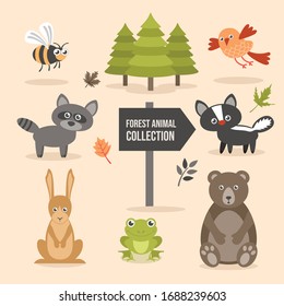 Vector Set of Cute Woodland and Forest Animals. 