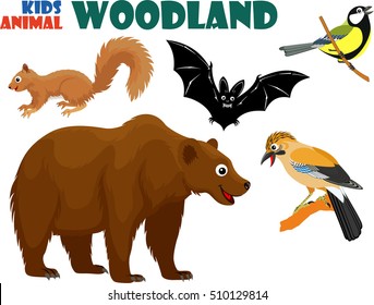 vector set of cute woodland kids animals