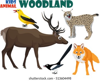 vector set of cute woodland kids animals