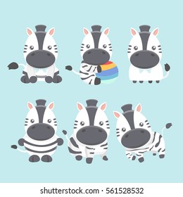 Vector set cute zebra in cartoon style. 
