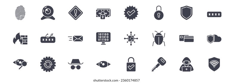 Vector set of cyber security icons. such as secure fingerprint, verification, shield and more. Set for Web and App Isolated on White Background. Vector illustration