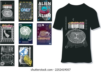 vector set of cyberpunk,  poster, flyer, streetwear design. abstract urban Brutalism design, for clothing. printing hoodie t-shirt with mockup cloth black collor on eps 10 vector illustration