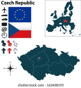Conjunto de Vector de la forma del país de la República Checa con banderas, Botones e iconos aislados sobre fondo blanco