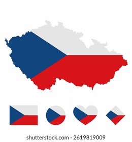 Vector set of Czech Republic high detailed map flag and national flag round badge isolated on white background.