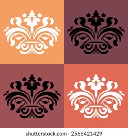 Vector set of damask elements for design. Elegant ornament in baroque style. Repeated designs for wallpaper, branding, web design, invitations, blankets, bedspreads.