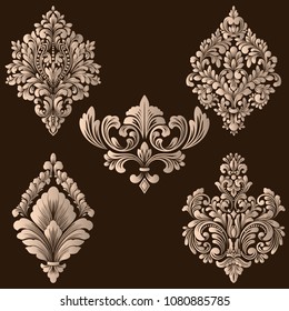 Vector set of damask ornamental elements. Elegant floral abstract elements for design. Perfect for invitations, cards etc.