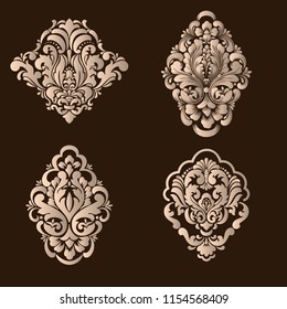 Vector set of damask ornamental elements. Elegant floral abstract elements for design. Perfect for invitations, cards etc