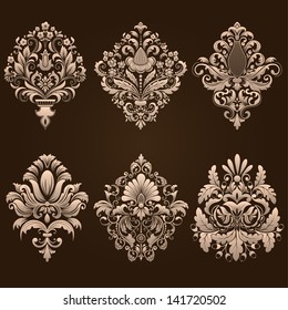 Vector set of damask ornamental elements. Elegant floral abstract elements for design. Perfect for invitations, cards etc.