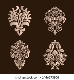Vector set of damask ornamental elements. Elegant floral abstract elements for design. Perfect for invitations, cards etc.