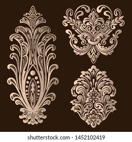 Vector set of damask ornamental elements. Elegant floral abstract elements for design. Perfect for invitations, cards etc.