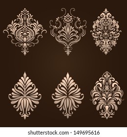 Vector set of damask ornamental elements. Elegant floral abstract elements for design. Perfect for invitations, cards etc.