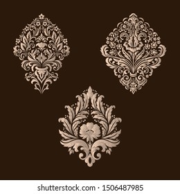 Vector set of damask ornamental elements. Elegant floral abstract elements for design. Perfect for invitations, cards etc.